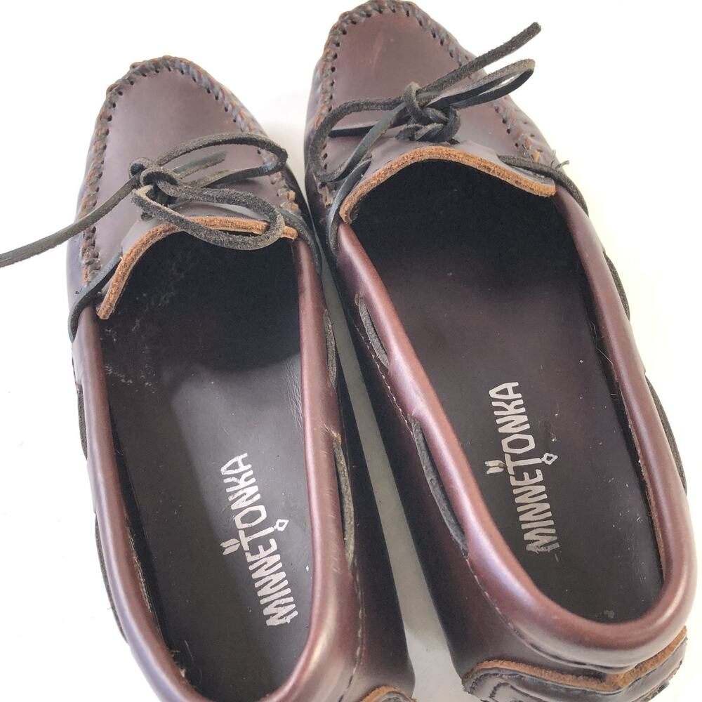 Minnetonka 698 Smooth Leather Driving Moccasin Women's 7.5 Shoes Red Brown READ - Picture 12 of 14